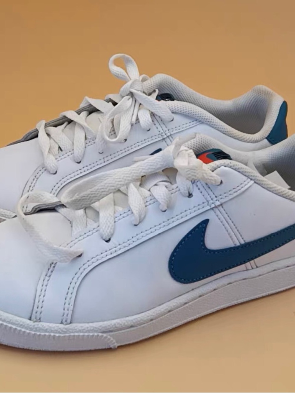Nike Kids White Sneakers with Teal Blue Swoosh